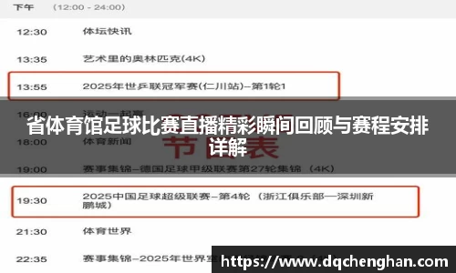 省体育馆足球比赛直播精彩瞬间回顾与赛程安排详解
